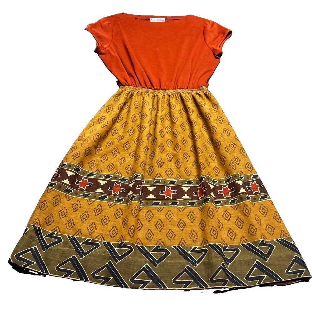 Vintage 70s Melissa Lane Midi Dress Size 14 Boho Geometric Southwestern